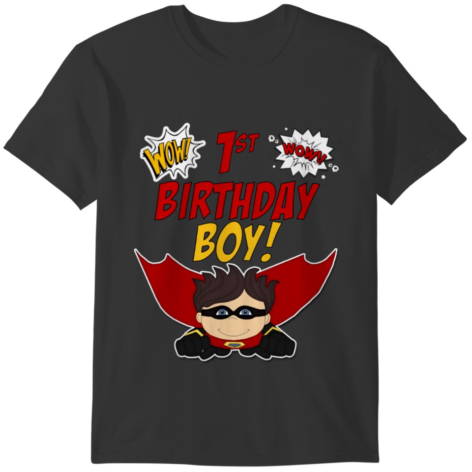 1st Birthday Boy Comic Book Superhero Theme T-shirt