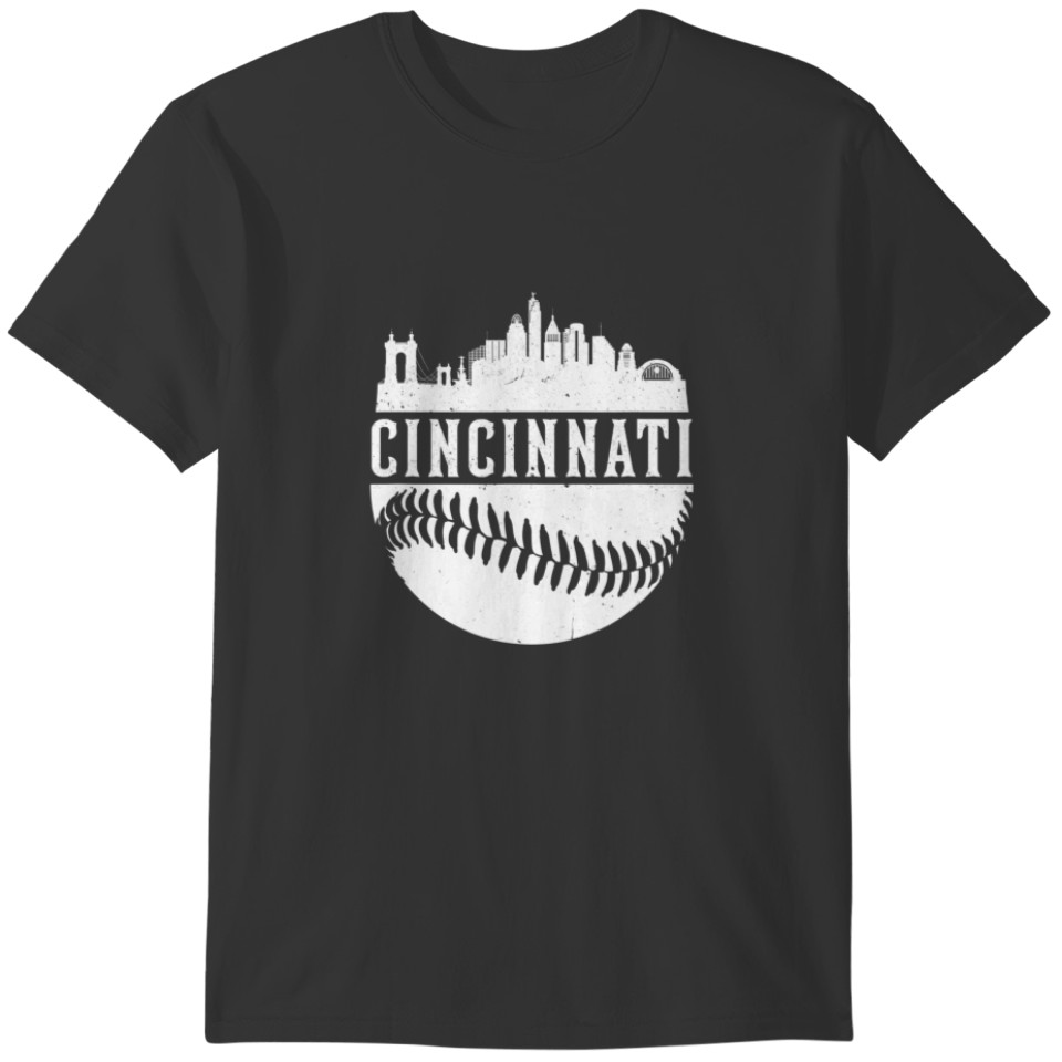 Vintage Cincinnati Baseball Skyline Retro Red Gift T-shirt