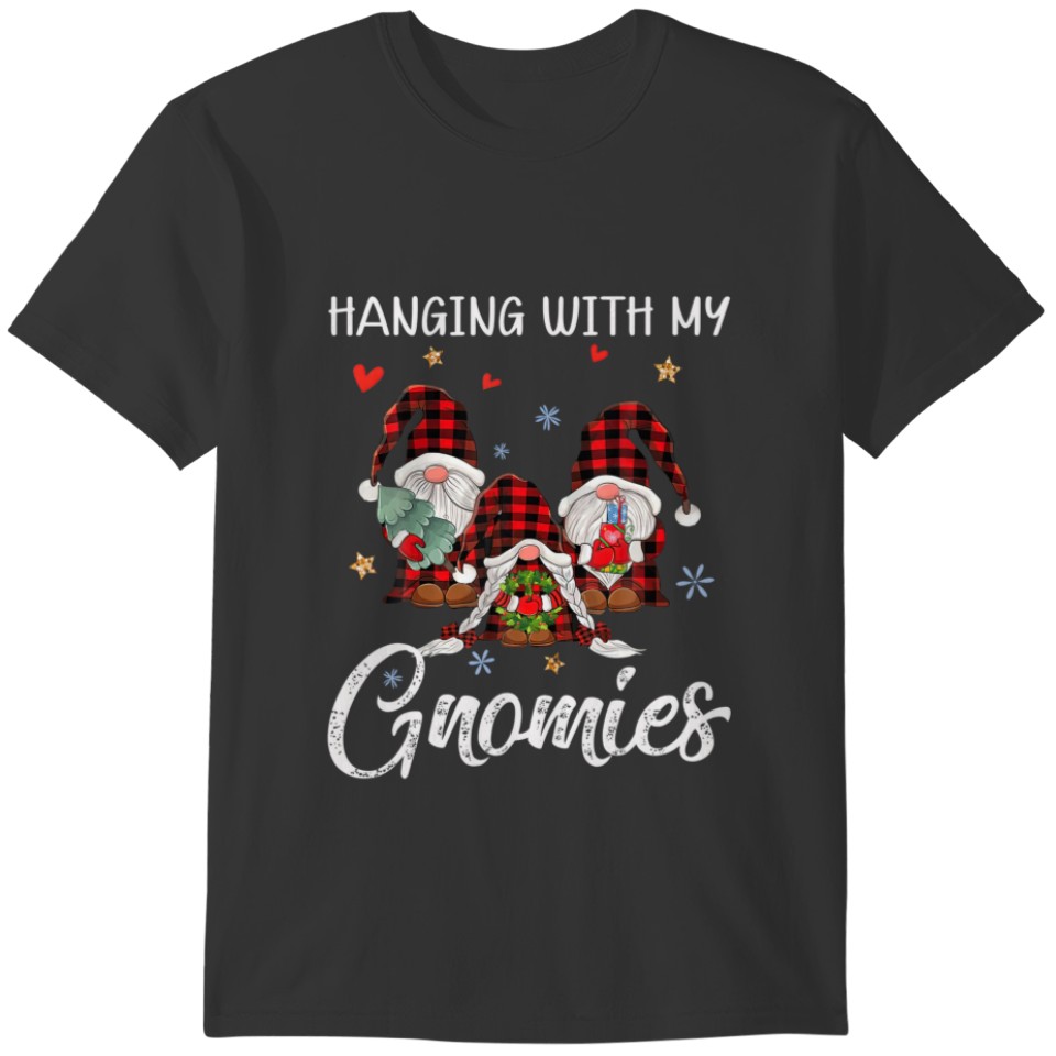 Hanging With Gnomies Christmas Gnome Buffalo Plaid T-shirt