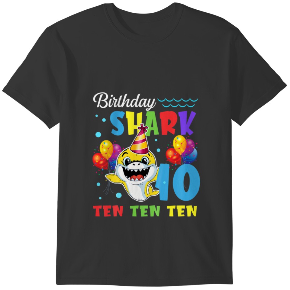Kids Baby Cute Shark 10Th Birthday Boy Girl 10 Yea T-shirt