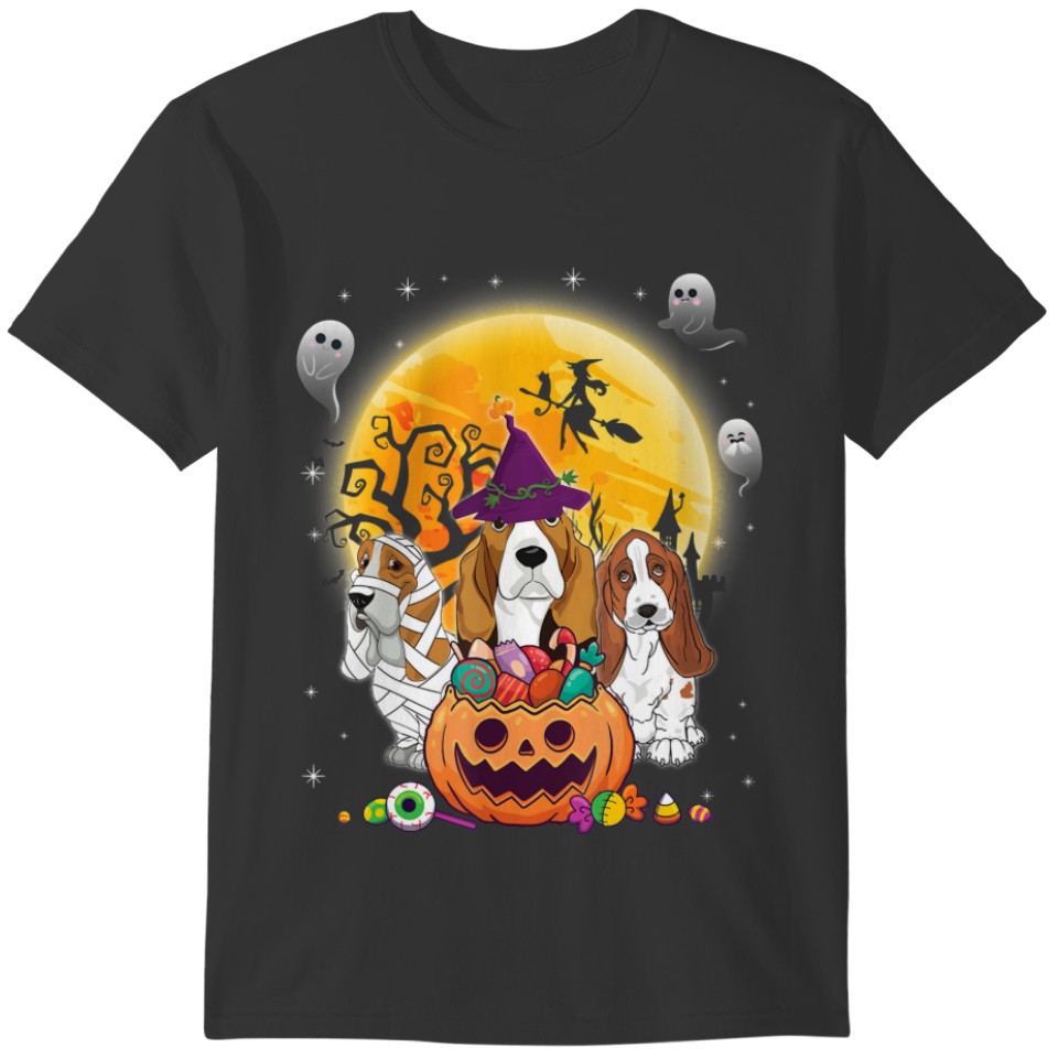 Basset Hound Dog Mummy Witch Moon Ghosts T-shirt