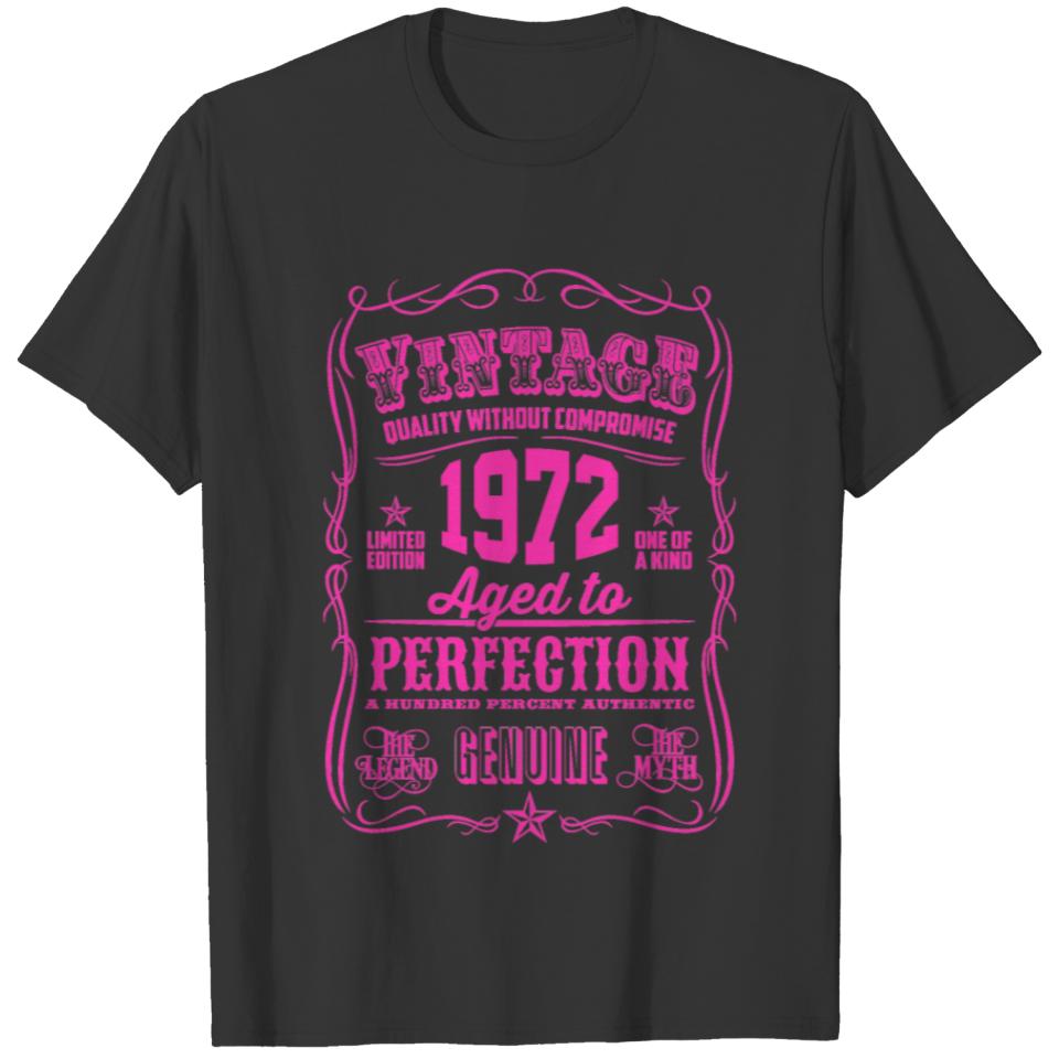 Vintage 1972 Aged to Perfection Pink Print T-shirt