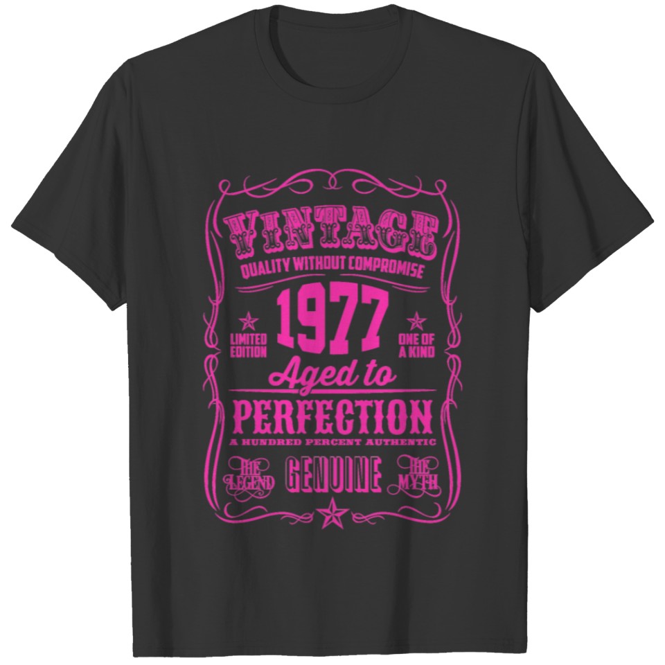 Vintage 1977 Aged to Perfection Pink Print T-shirt