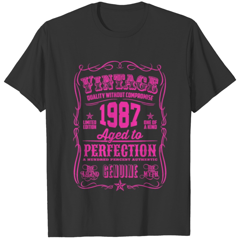 Vintage 1987 Aged to Perfection Pink Print T-shirt