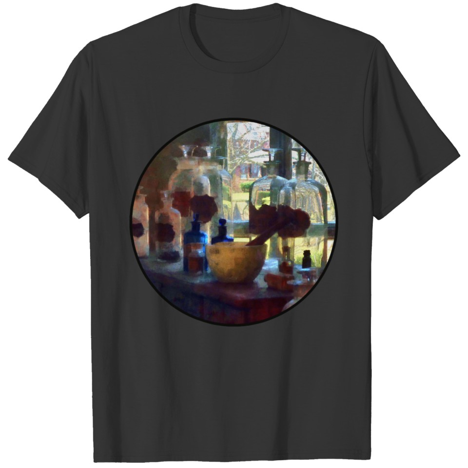 Mortar, Pestle and Bottles by Window T-shirt