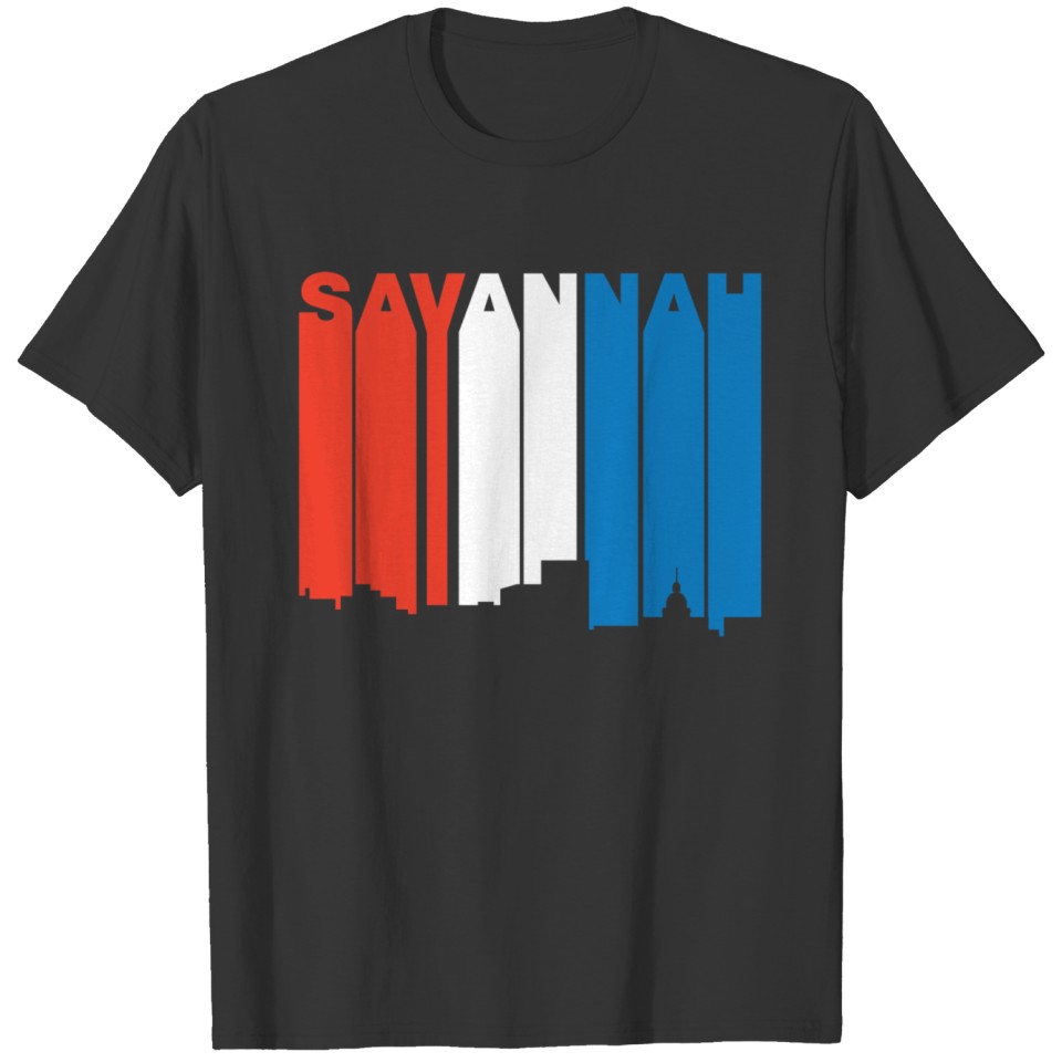 Red White And Blue Savannah Georgia Skyline T-shirt