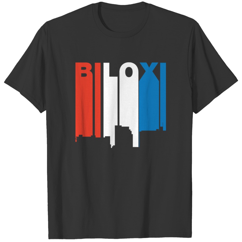 Red White And Blue Biloxi Mississippi Skyline T-shirt