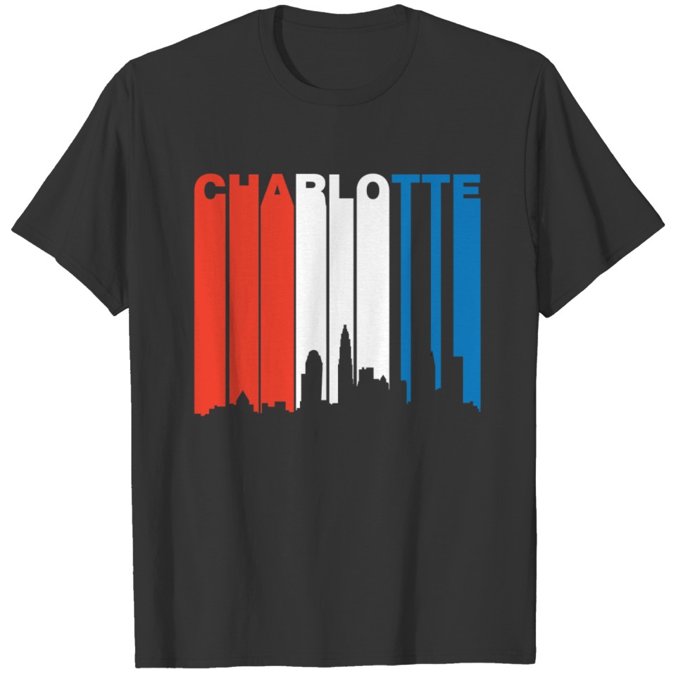 Red White Blue Charlotte North Carolina Skyline T Shirts