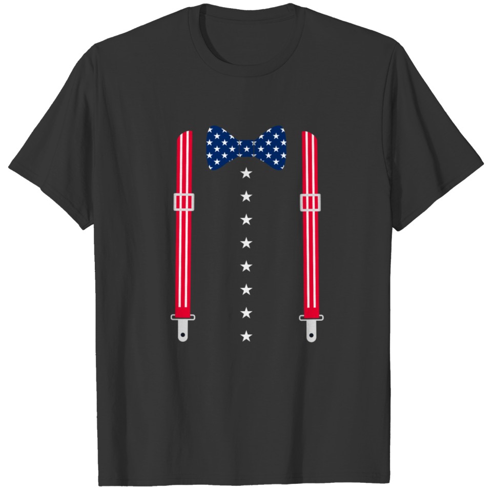 Awesome Suspenders US Flag Costume Bowtie T-shirt