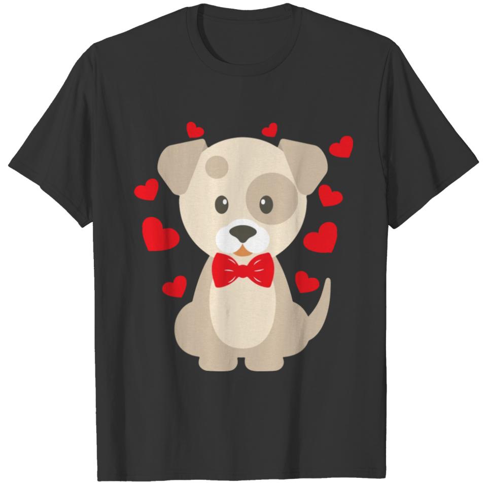 Cartoon dog with tie and heart T-shirt