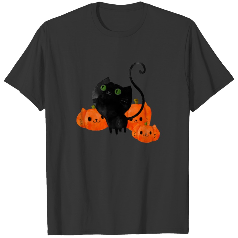 Black Halloween Kitty Cat T-shirt