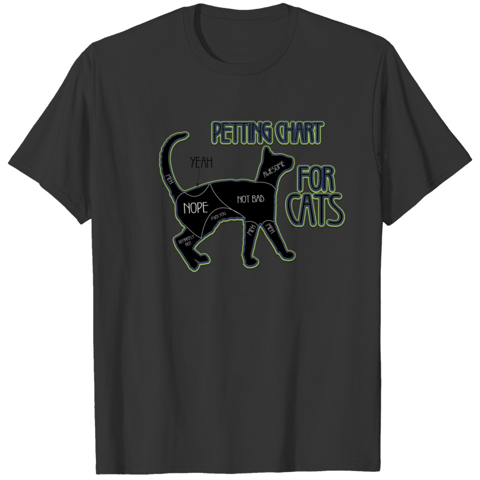 colored cats designs Petting chart for cats T-shirt