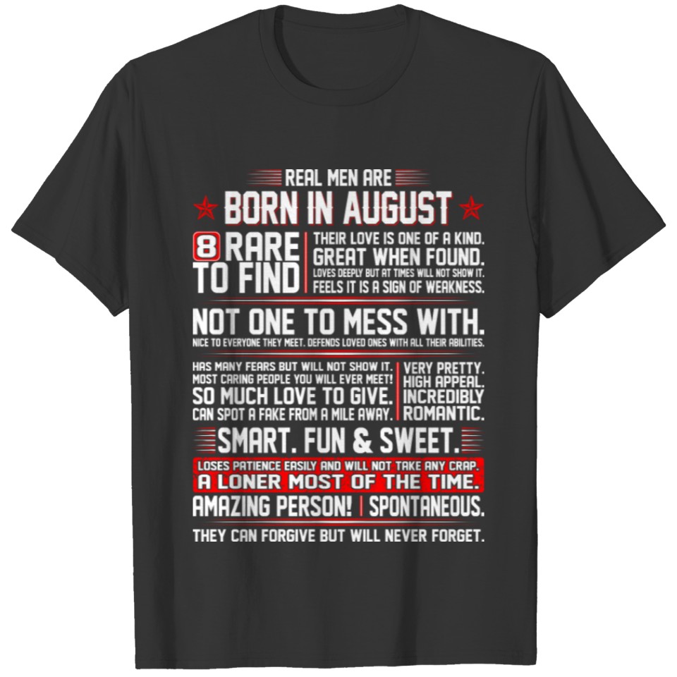 Real Men Are Born In August Birth Month Tshirt T-shirt