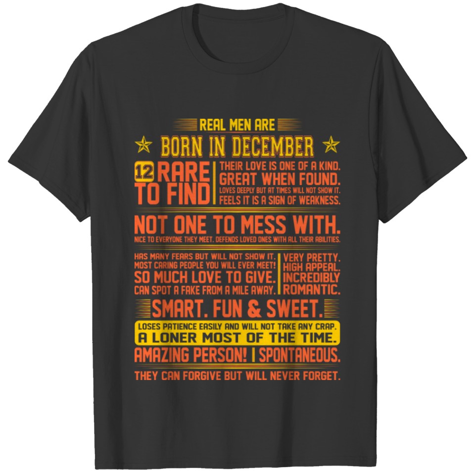 Real Men Are Born In December Birth Month Tshirt T-shirt