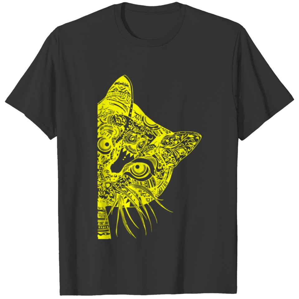 GIFT - CAT FACE ART YELLOW T Shirts