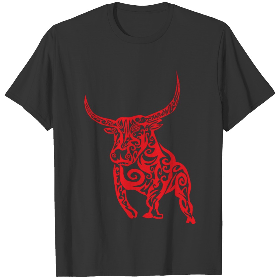 Tribal Bull Design Red T-shirt