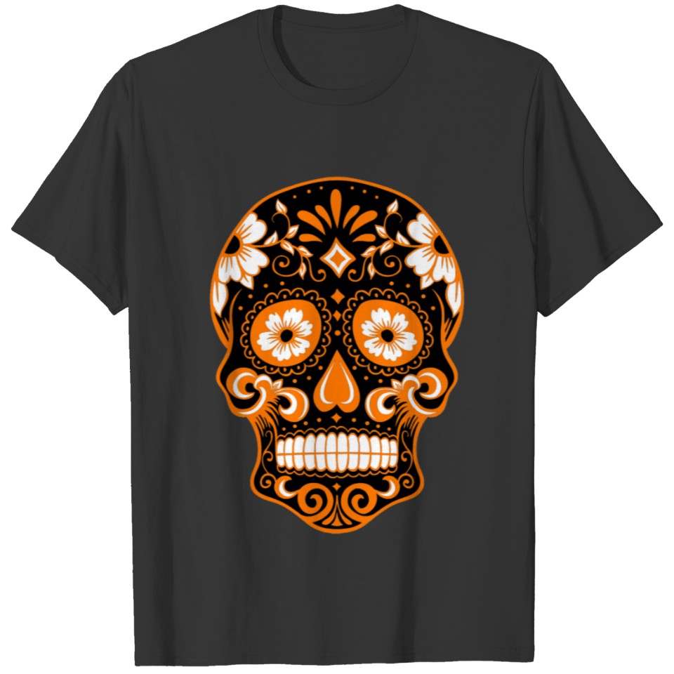 Decorative black skull, orange T Shirts