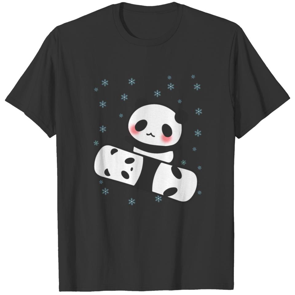 Panda Snowboard Funny Face Cute Blush Cheers T-shirt