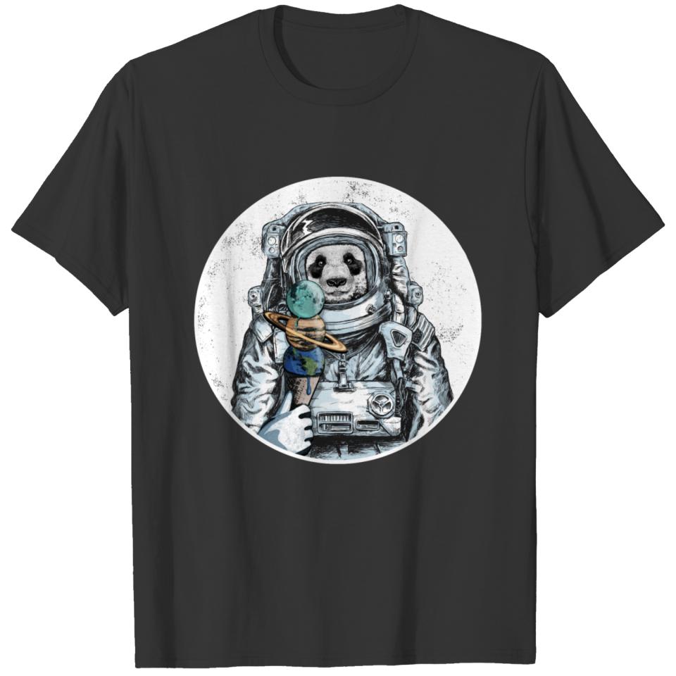 Panda Bear Astronaut Outer Space Planet Ice Cream T-shirt