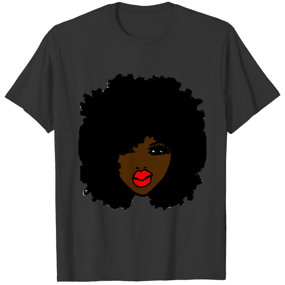 Kinky Afro Brown Skin Curly Natural Hair Red Lips T Shirts