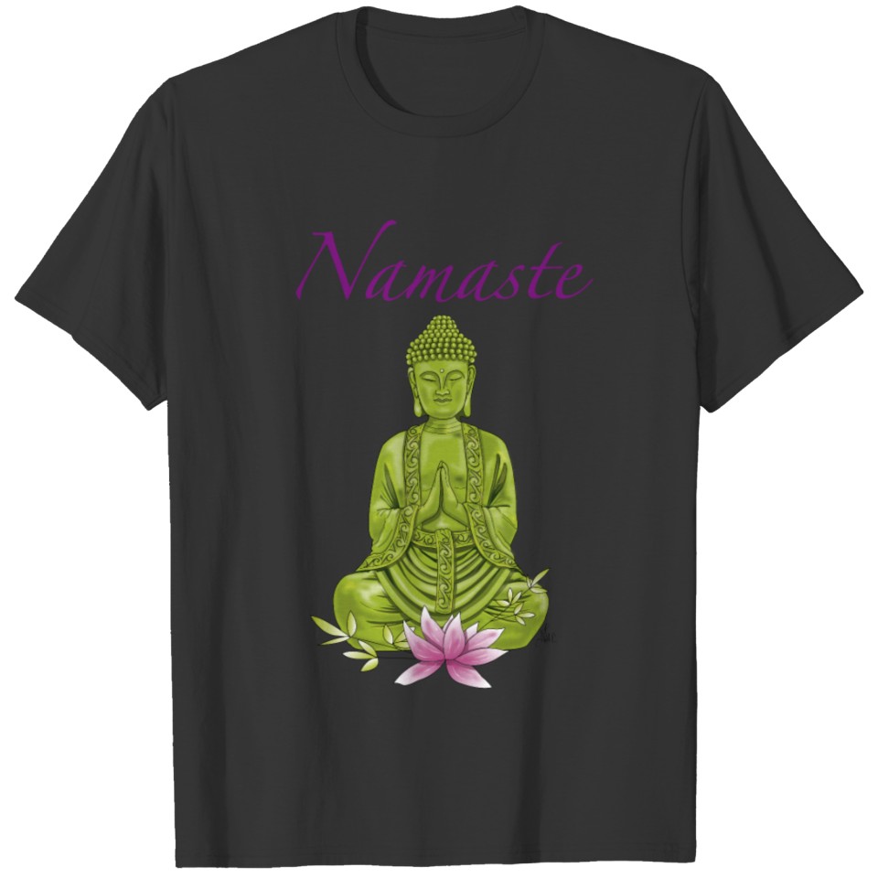 Bouddha namaste with pink lotus blossom T Shirts