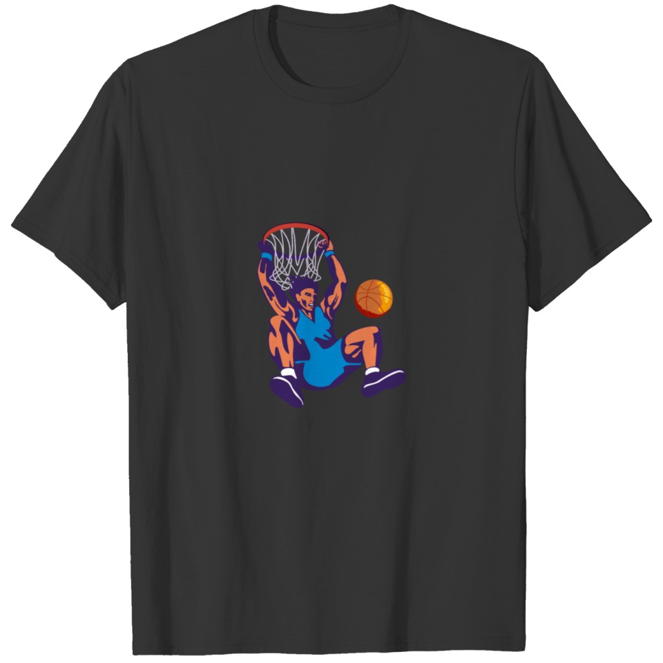 Basketball Player Dunking Hanging on Hoop Retro T-shirt
