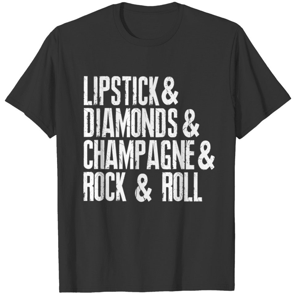 Lipstick Diamonds Champagne Rock-Roll T-shirt
