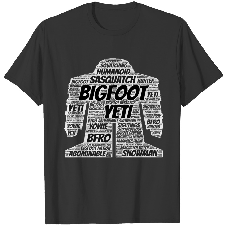 Sasquatch BigFoot Yeti Word Art Black Poster T Shirts