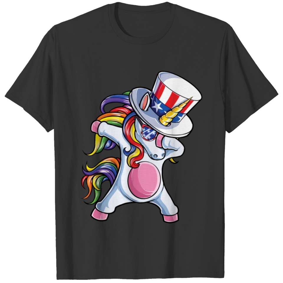 Dabbing Unicorn Uncle Sam T shirt 4th of July Kids Girls Boy Gifts T-shirt