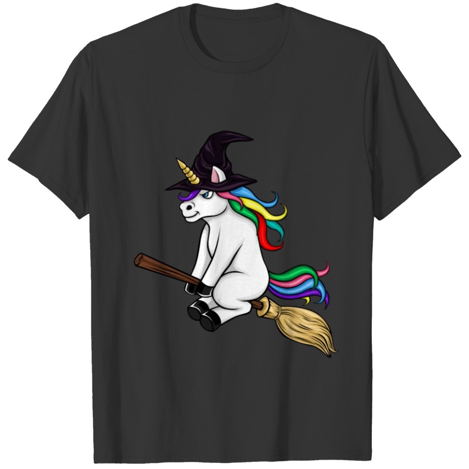 Unicorn Witch Halloween Broom T-shirt
