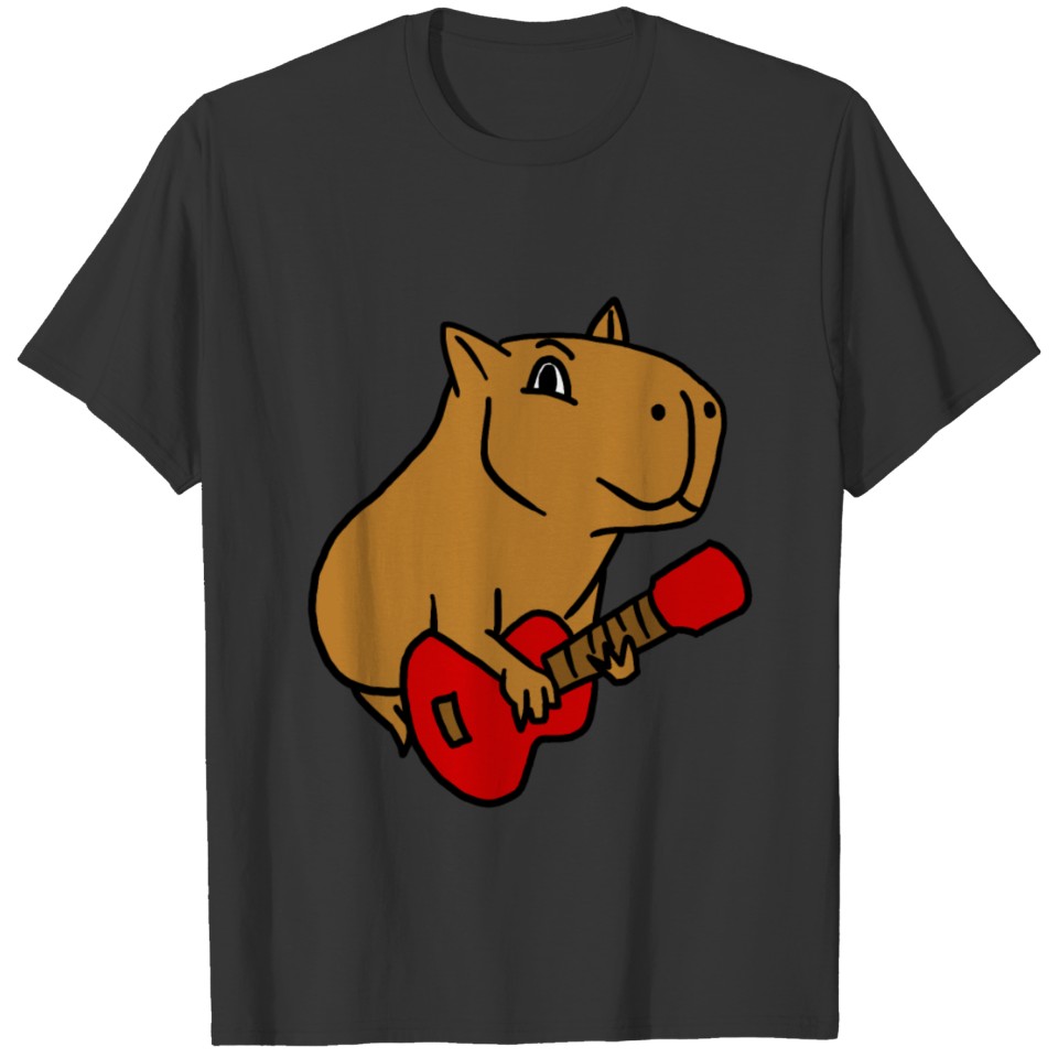 Capybara Playing Guitar Rock Guitarist Cartoon T Shirts
