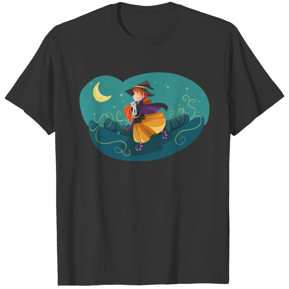 Happy Halloween - witch with a cat T Shirts