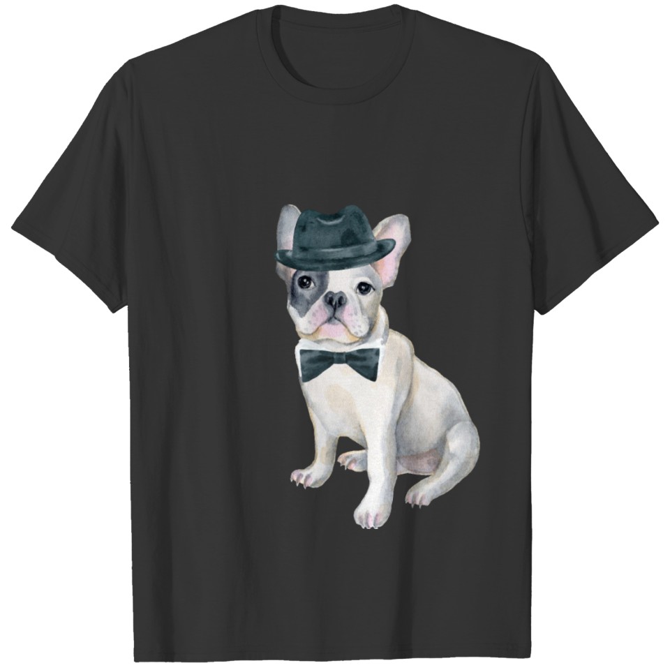 Frenchie French Bulldog Gangster Hat black bow T Shirts