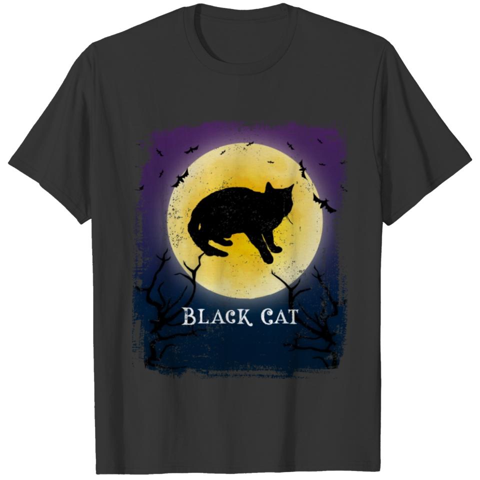 Black Cat Halloween Vintage Design Full Moon T-shirt