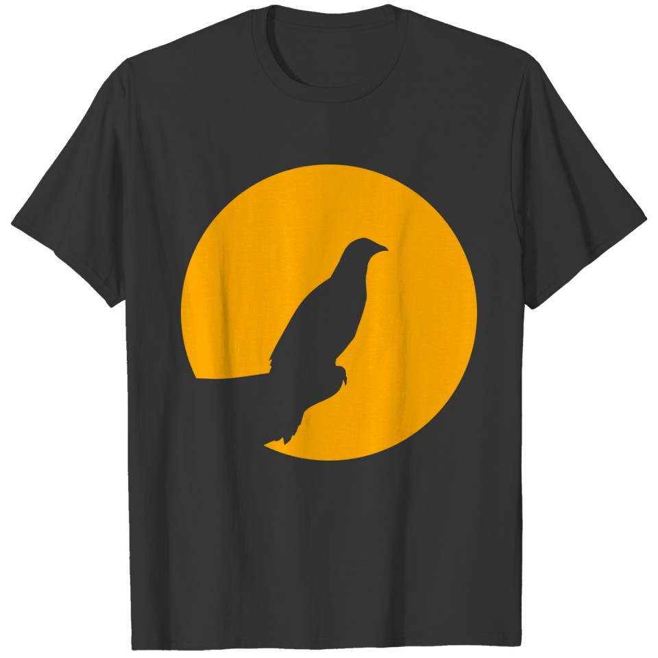 yellow circle round sun moon night cliff raven sit T-shirt