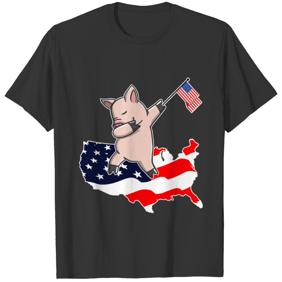 Funny Dabbing Pig on American Flag Map T-shirt
