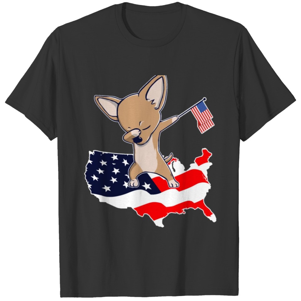 Funny Dabbing Chihuahua on American Flag Map T-shirt