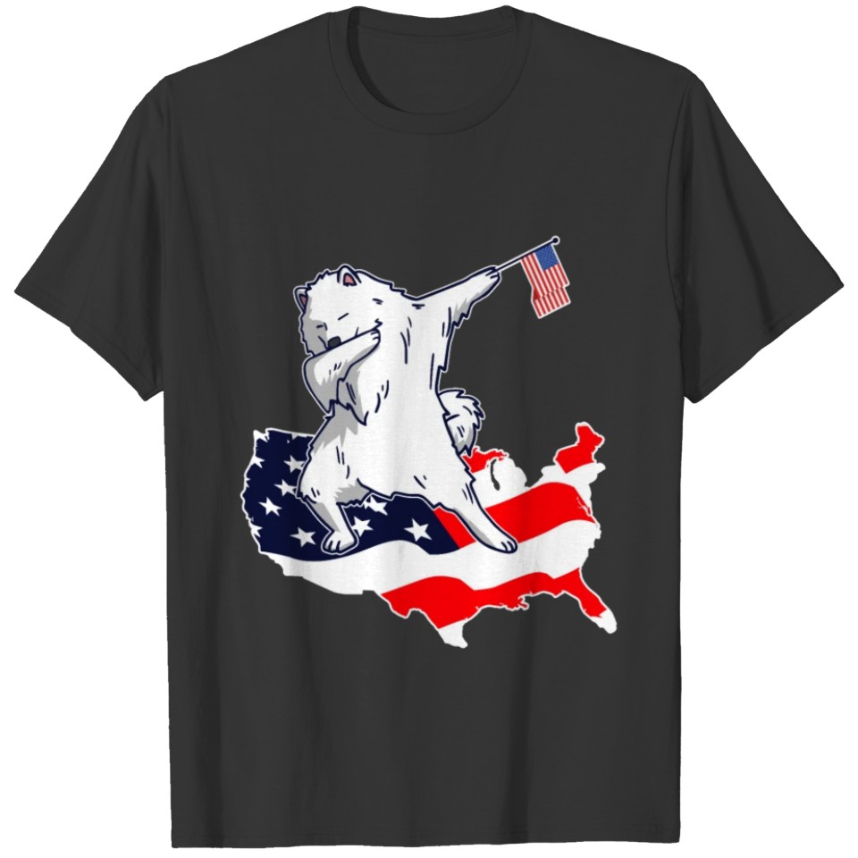 Funny Dabbing Samoyed on American Flag Map T-shirt