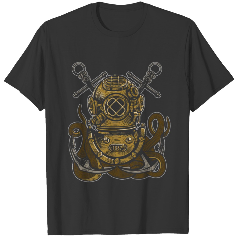 Diver Octupus Scuba Diver Anchors Octopus Tentacls T-shirt