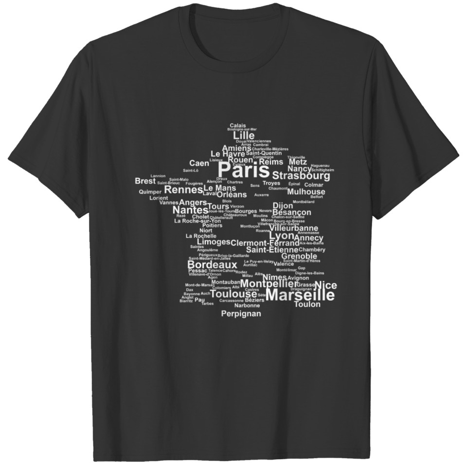 France outline with cities T-shirt