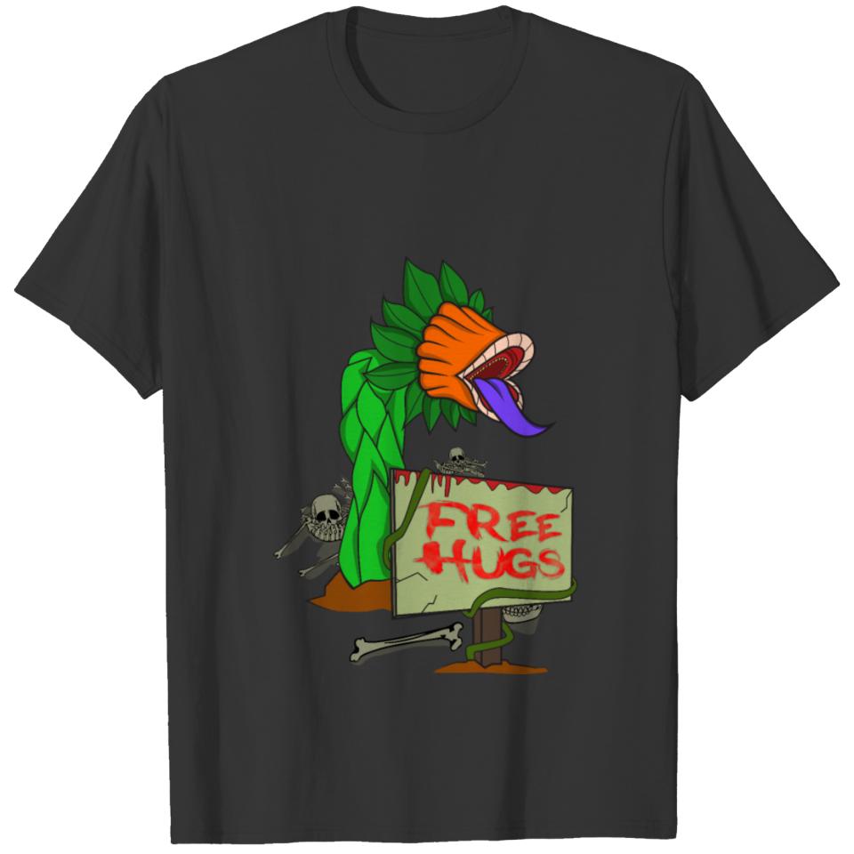 Free hugs hugging plant eating skeleton T-shirt