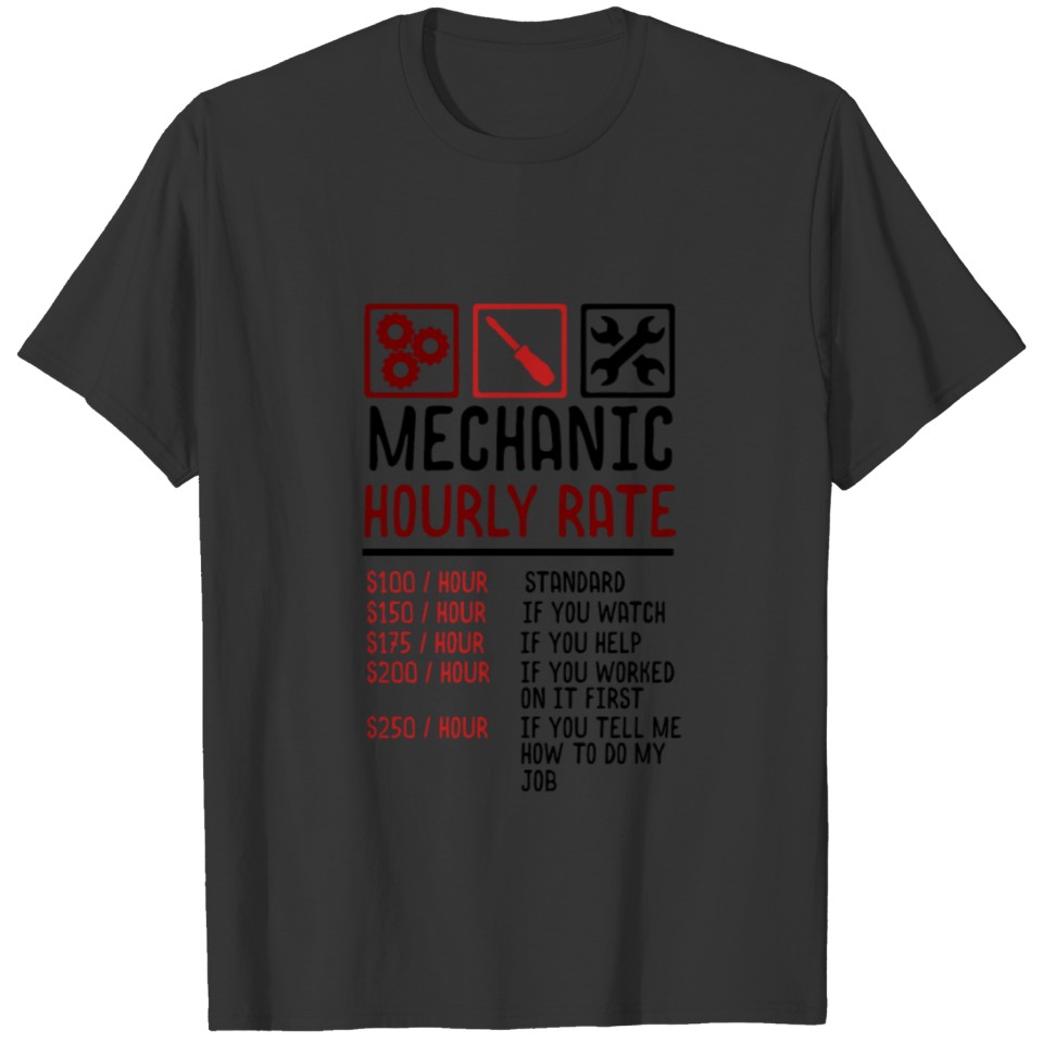 Mechanic Hourly Rate Red/Black T Shirts
