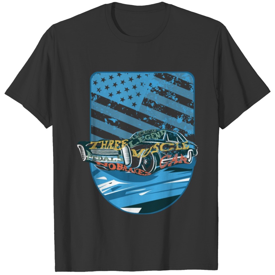 MUSCLE CAR AMERICAN CLASSIC ROAD FLAG FUNNY GIFT T-shirt