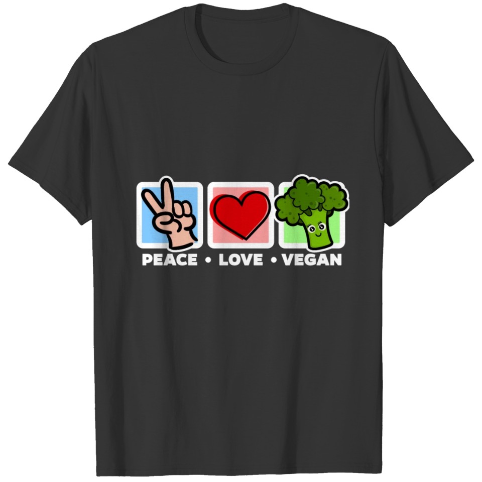 Vegetarian Vegan - Peace Love Vegan (Broccoli) T Shirts