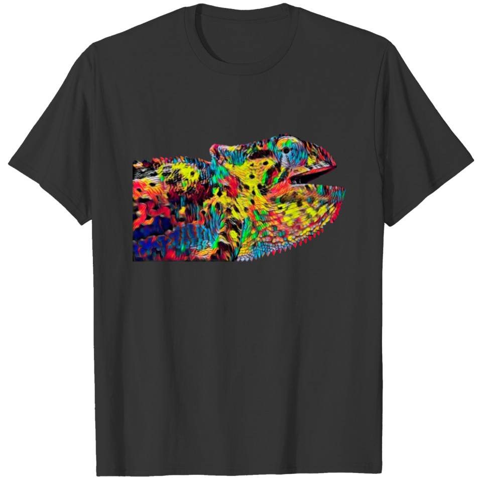 Chameleon Lizard Sun Gazing Rock Colored Design Abstract T Shirts