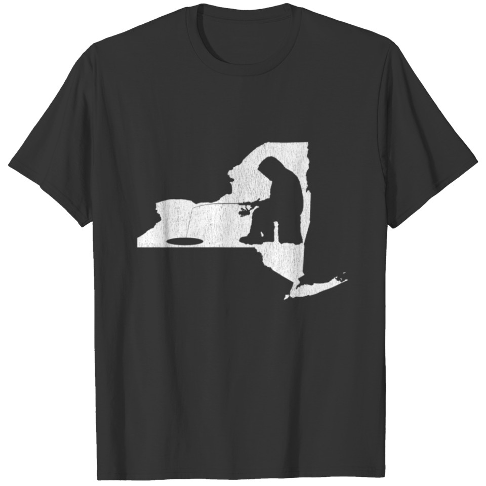 New York Vintage Ice Fishing State Map T-Shirt T-shirt