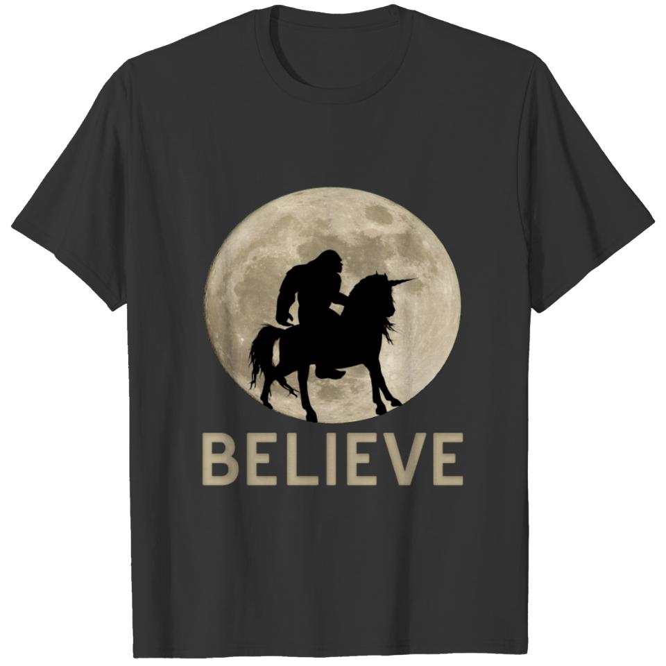 Bigfoot Riding Unicorn T Shirt Funny Sasquatch Tee T-shirt
