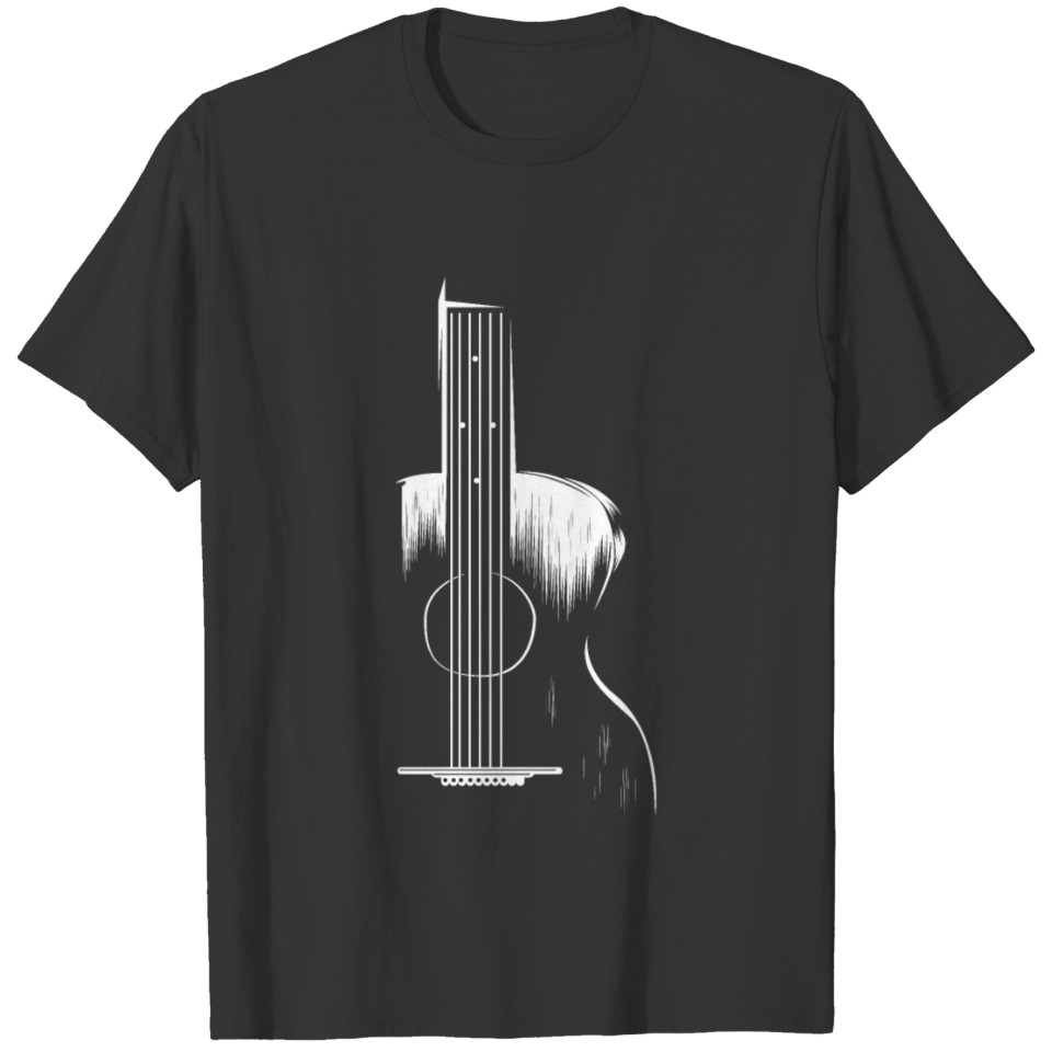 Acoustic Guitar Black White Silhouette Gift T-shirt