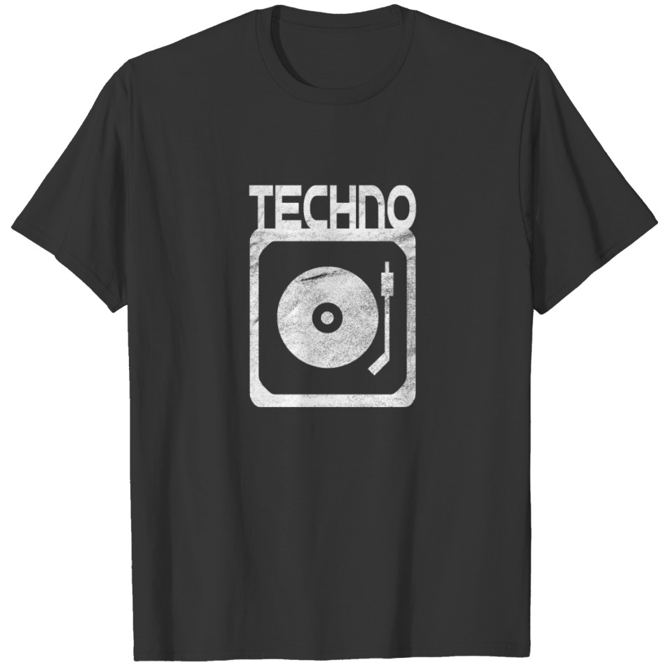 techno turntables in grunge T-shirt