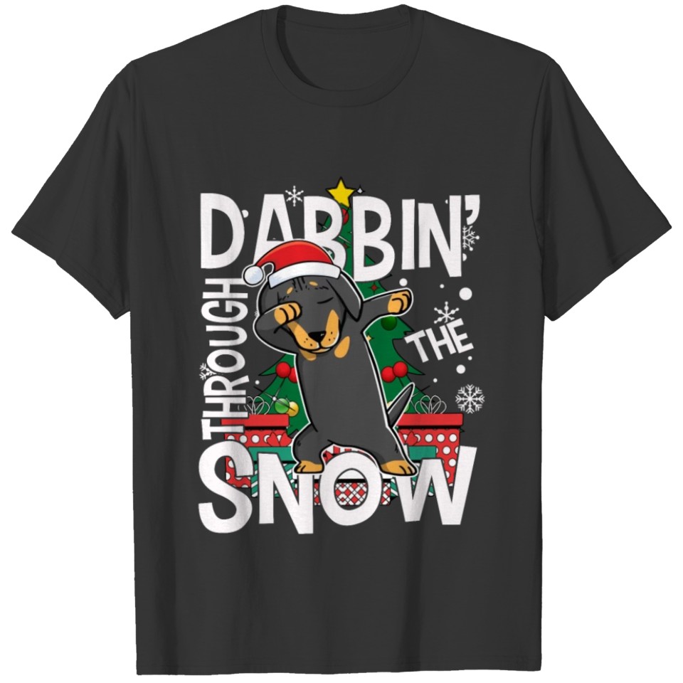 Dabbin' Through The Snow Santa Dachshund T-shirt